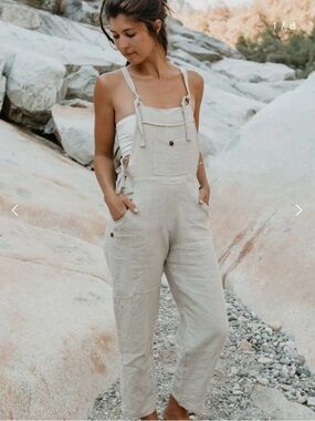 Sparrow Co Beige 100% Hemp:Linen Tie-Side Overalls NWOT